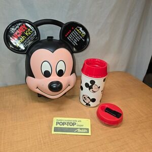 Vintage 1989 Disney Mickey Mouse Head Lunch Box Kit & Thermos Aladdin Industries